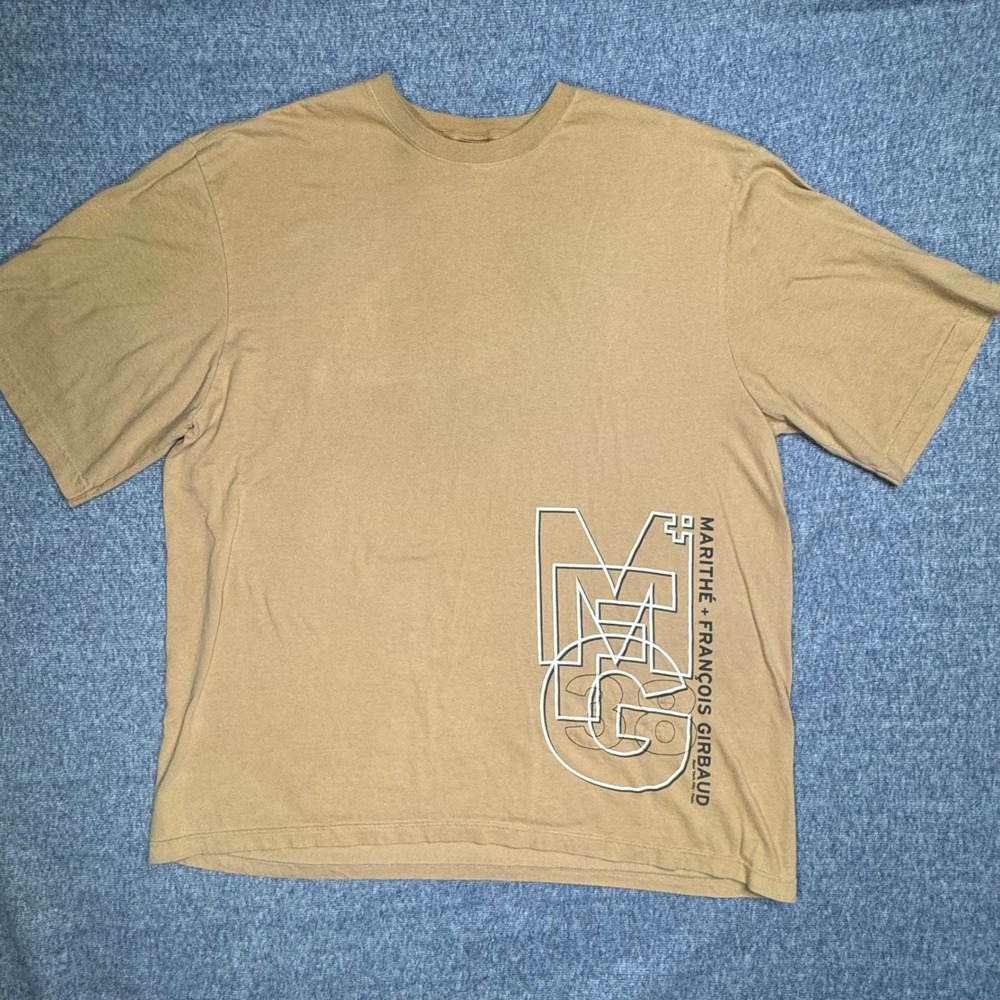 MARITHE + FRANCOIS‎ GIRBAUD Mens XXXL Tan Graphic Logo T Shirt Discoloration